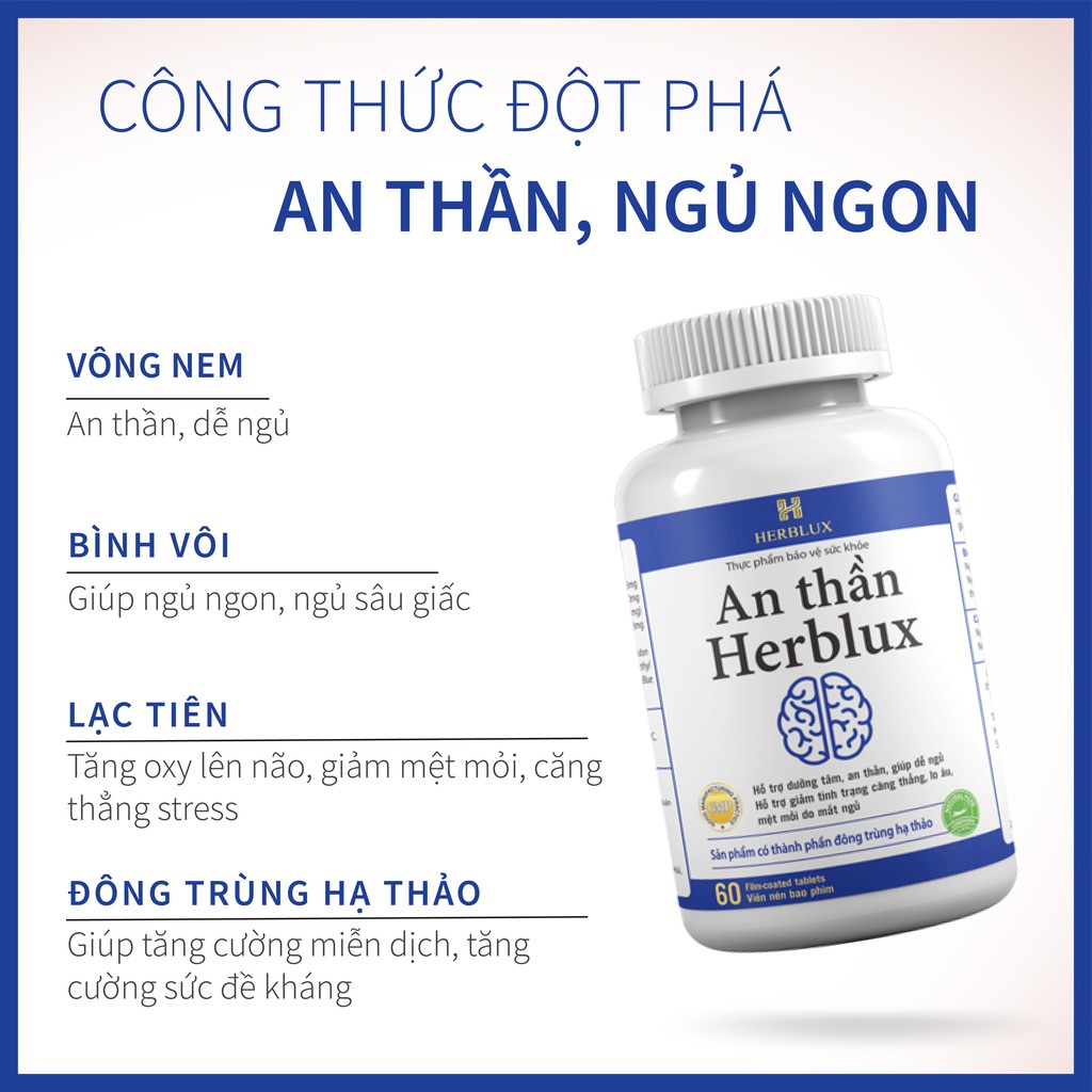 Viên uống ngủ ngon An thần Herblux, cải thiện mất ngủ, giúp an thần, giảm căng thẳng, đau đầu