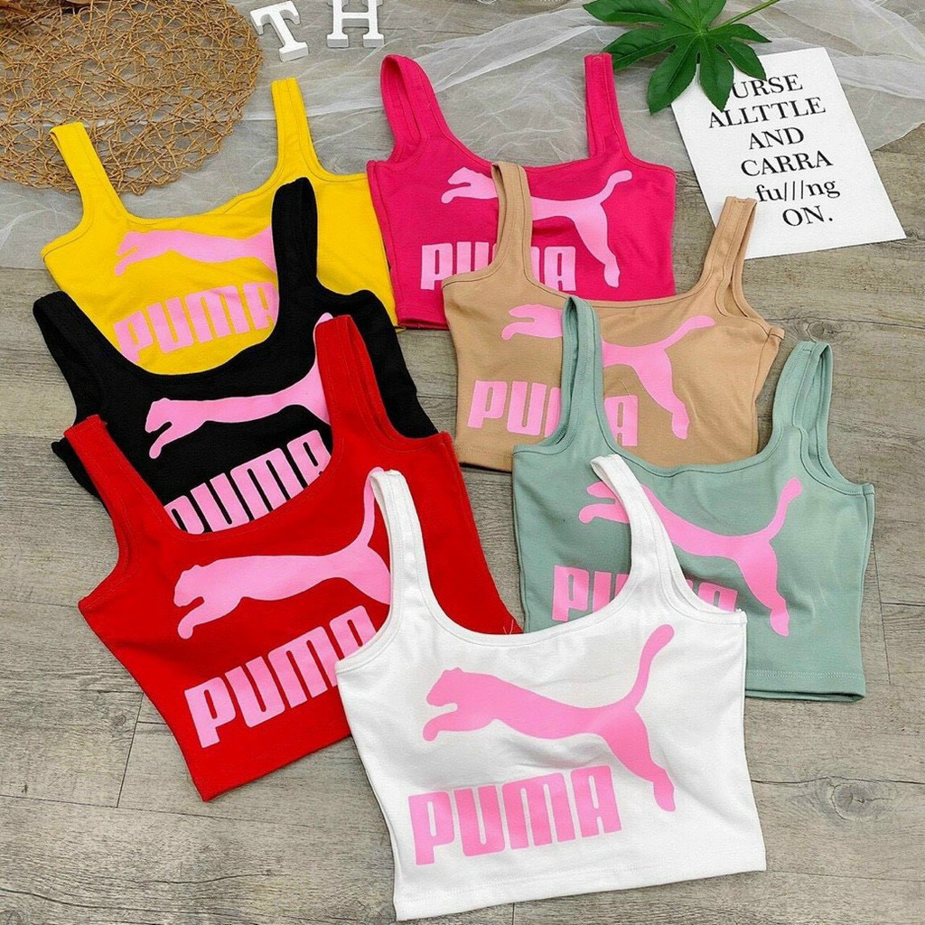 Áo 2 dây bản croptop in chữ logo trước con báo trước ngực cực xinh , chất thun bozip mềm mịn