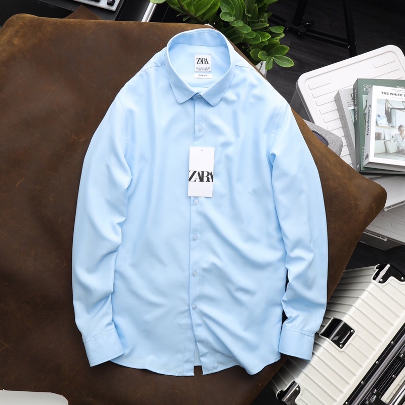 Áo sơ mi nam Z a r a dài tay trơn from slim fit (0392)