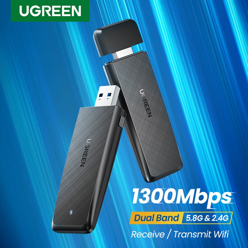 UGREEN 50340 CM492 Bộ thu phát WiFi USB 3.0 AC1300Mbps 5.8G &amp; 2.4GHz Băng Tần Kép Cho Máy Vi Tính PC + Laptop Chính Hãng