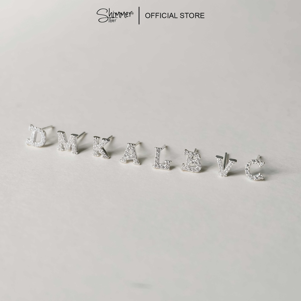 Bông Tai, Khuyên Tai, Hoa Tai Nữ Bạc 925 Cao Cấp SHIMMER SILVER Hình Chữ Đa Dạng (Giá 1 Chiếc)