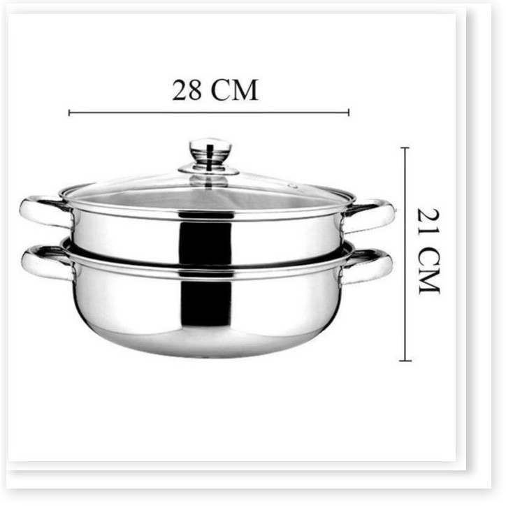 Nồi hấp 2 tầng inox, nồi hấp xôi, bánh bao size 28cm chất lượng tốt