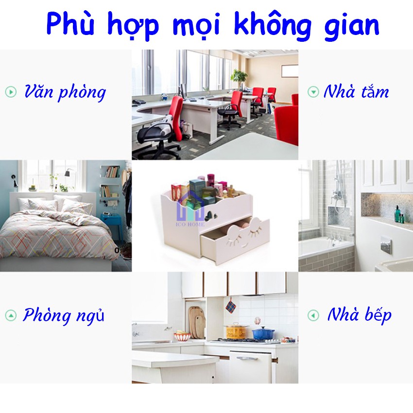 Kệ đựng mỹ phẩm bằng gỗ thiết kế đẹp mắt, có hộc kéo