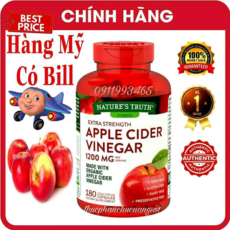 Apple Cider Vinegar Giấm Táo Giảm Cân, Detox, Đẹp Da Cam Kết Chính Hãng