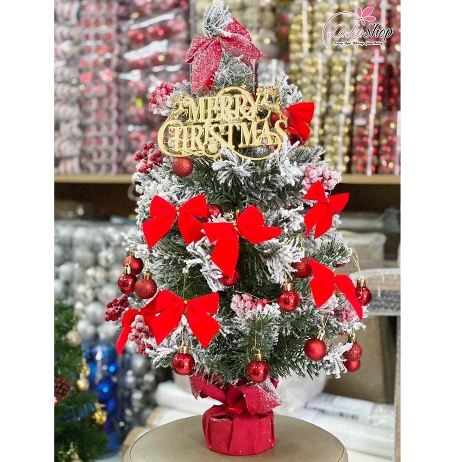 [HỎA TỐC] Cây thông mini trang trí noel Lala phủ tuyết có trang trí kèm đèn led siêu đẹp loại nhỏ 38cm-60cm để bàn