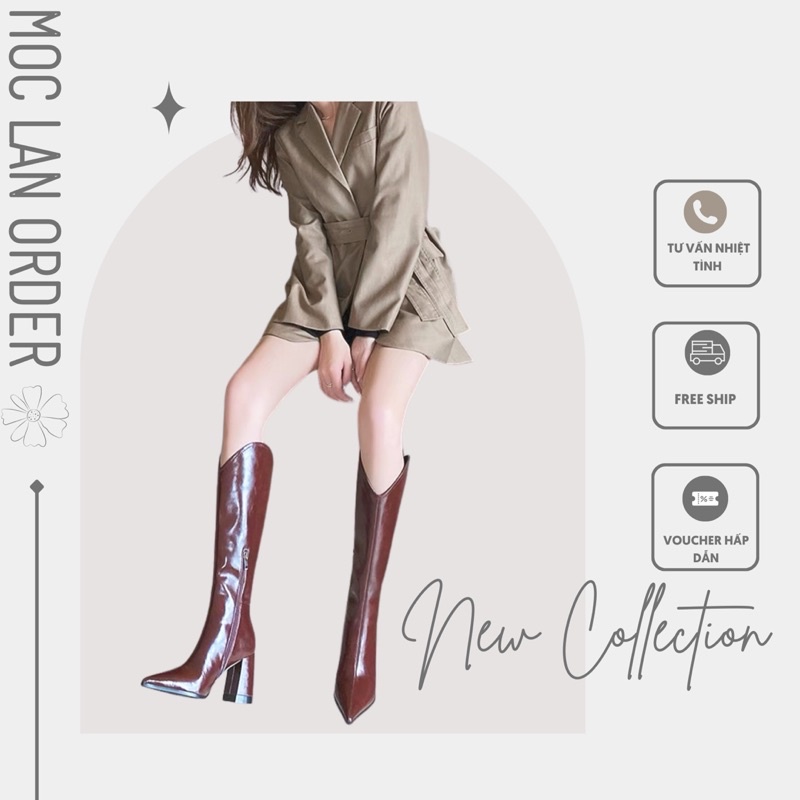 (MộcLan ORDER) Boot dài mũi nhọn da bóng 8,5p