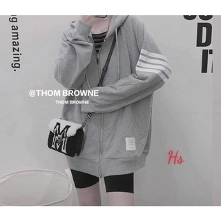 Áo khoác nỉ mũ 🎀 Áo khoác ngoài 3 sọc ngang tay 2 màu đen trắng