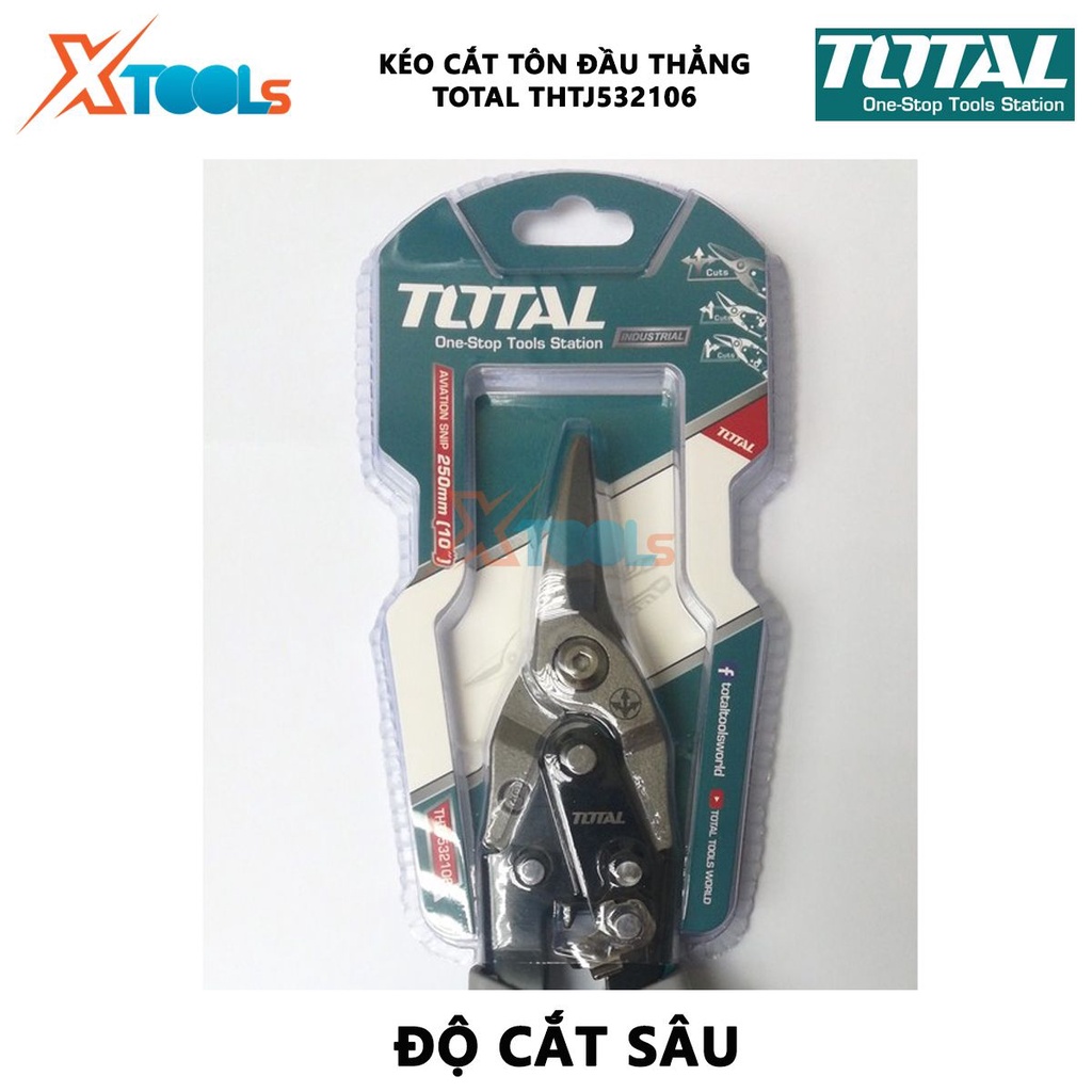 Kéo cắt tôn đầu thẳng TOTAL THTJ532106 Kéo cắt tole mỏ thẳng Chiều dài 250mm (10'') thép Carbon,không gỉ, tay bọc cao su