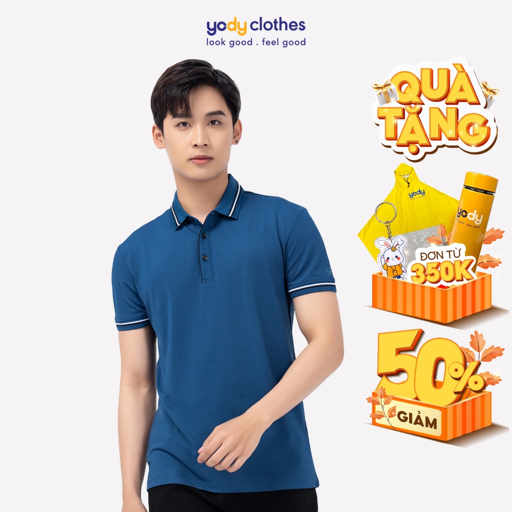 Áo thun polo nam YODY coolmax phối bo tay ngắn cổ bẻ thấm hút tốt APM3681
