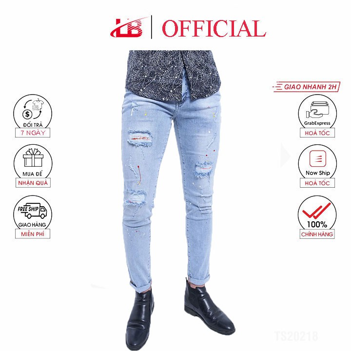 [Mã LTP50 giảm 50000 đơn 150000] Quần jean nam LB, vải jean denim co giãn rách gối cá tính, bụi bặm DNBB5136