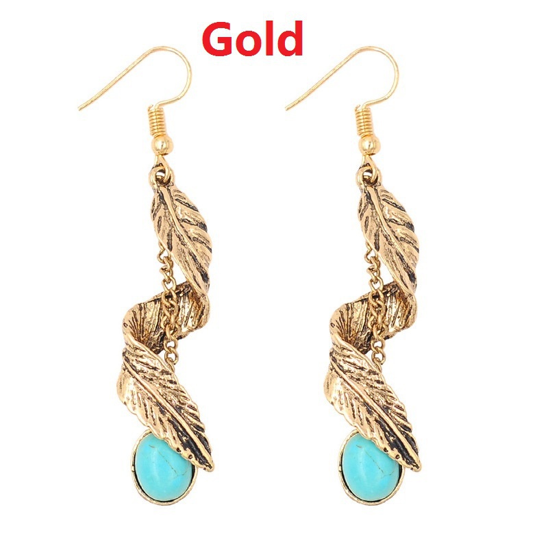 Bông Tai Bằng Thép Không Gỉ Đính Đá Ngọc Lam Phong Cách Bohemian Thời Trang Cho Nữ