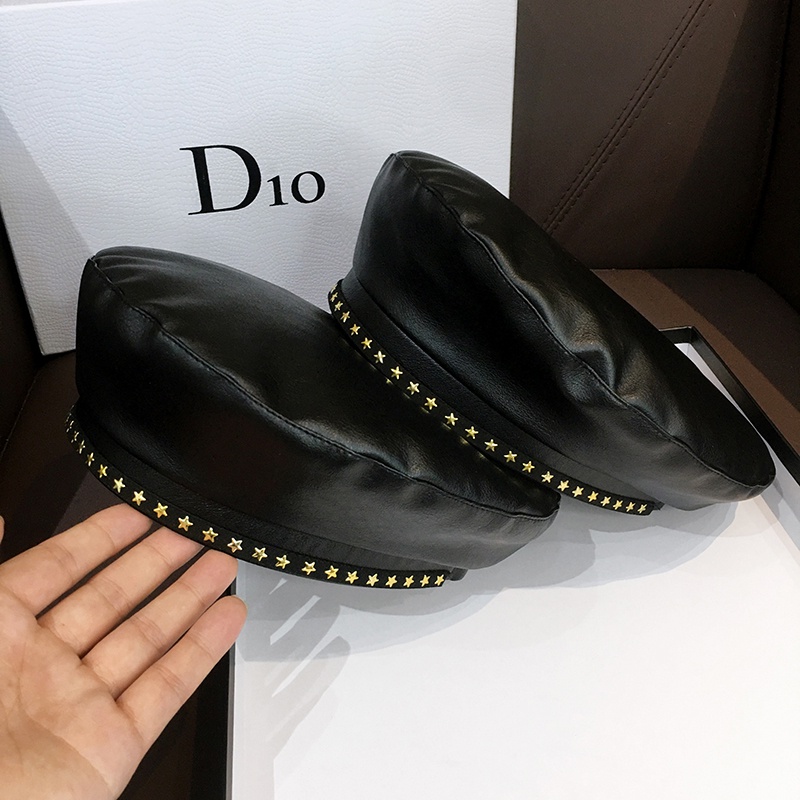 Mũ nồi bằng da màu đen phong cách retro thời trang xuân thu 2020 cho nữ