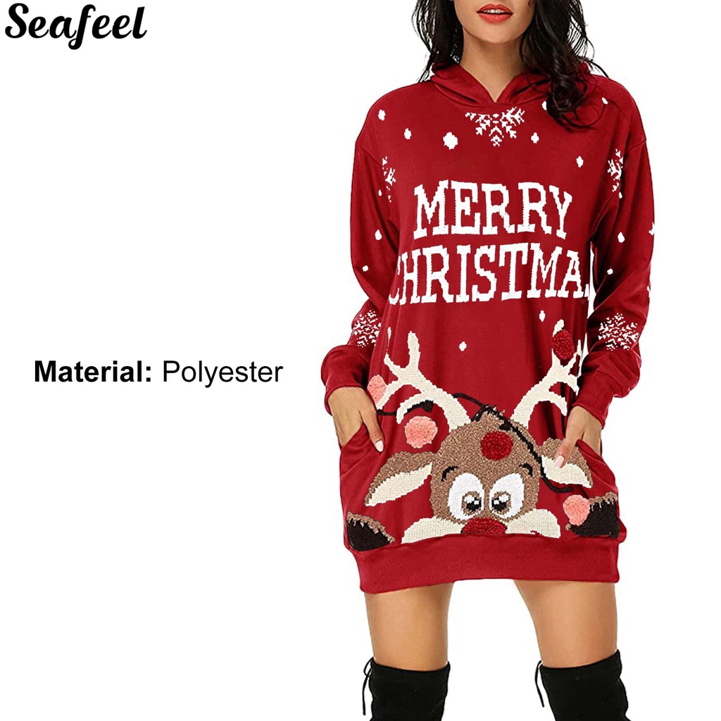 sf_Áo sweatshirt tay dài siêu nhẹ in hình tuần lộc Giáng Sinh