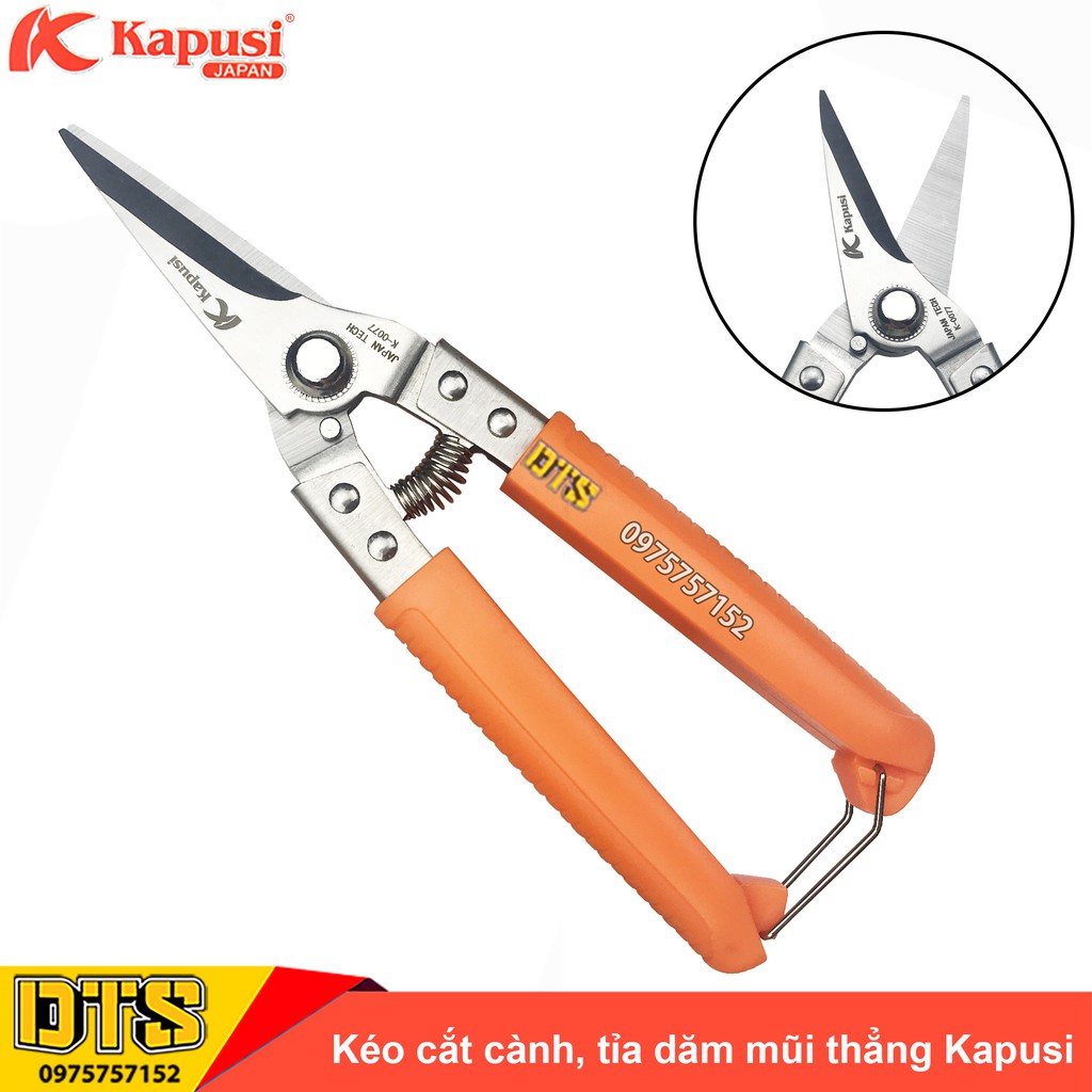 Kéo cắt cành, kéo tỉa dăm mỏ nhọn thép Nhật SK-5 Kapusi 8 inch/ 200mm