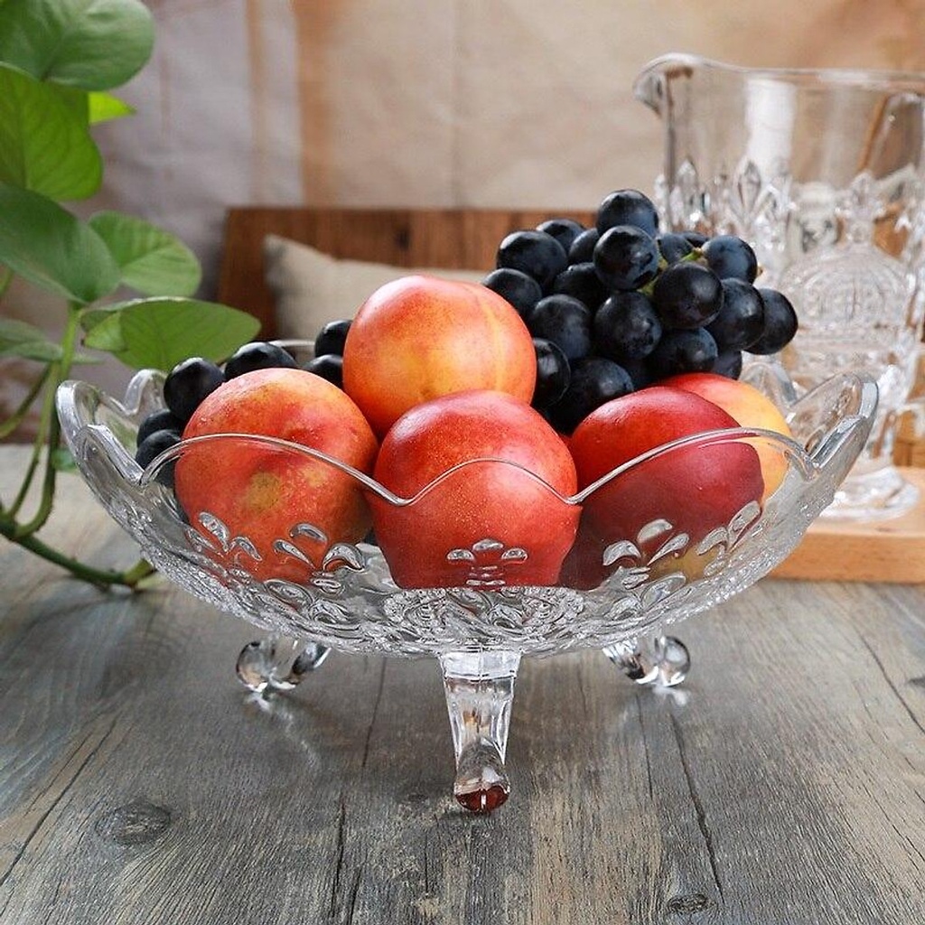 Dĩa 3 Chân Thủy Tinh Cao Cấp Đựng Hoa Quả, Chân Trâu, Trộn Salat Tiện Lợi