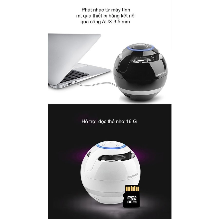 Loa mini trứng bluetooth 360 hình quả cầu âm thanh vòm hỗ trợ thẻ nhớ