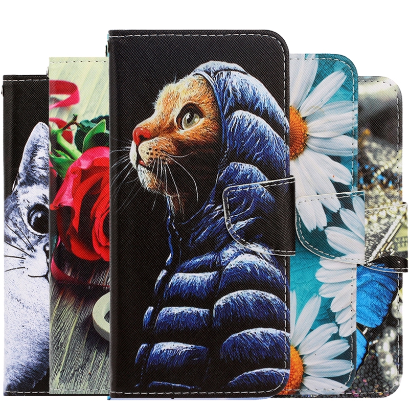 Cute Cat Flower Leather Flip Cover For Huawei Honor 10 Lite 8A 8S 8X Y9 Y7 Y5 Y6 2019 P30 Lite HRY-LX1 LX2 JAT-L41 Wallet Case