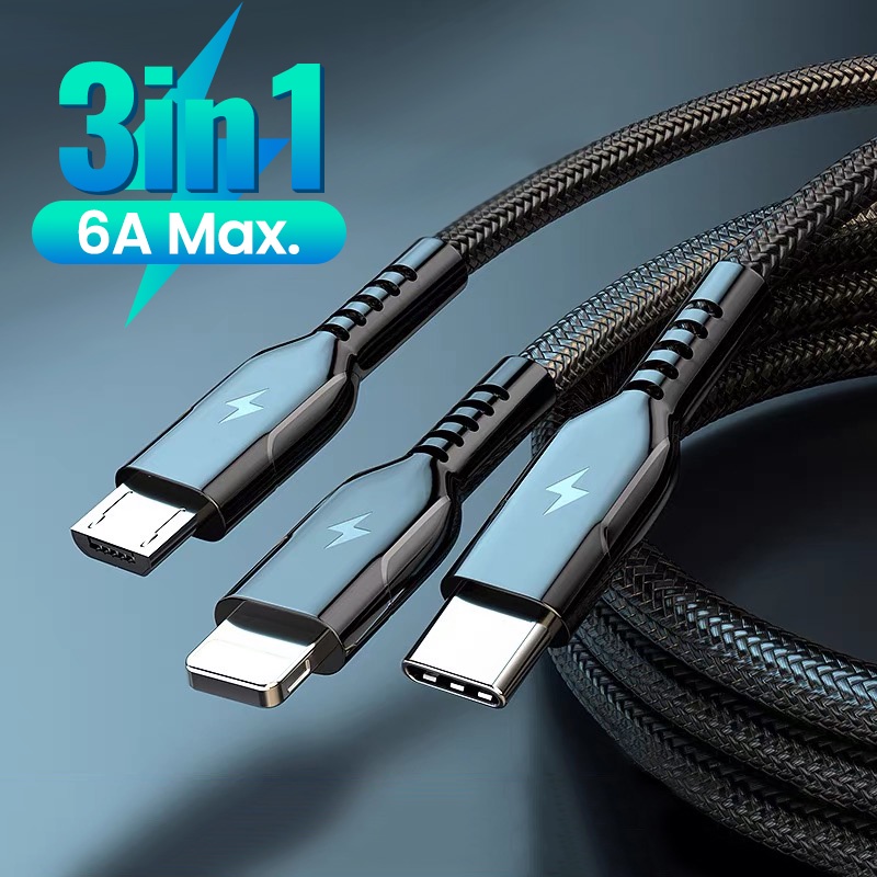 Dây Cáp Sạc Nhanh 6A 66W 3 Trong 1 6A Cho Micro Usb/Type C