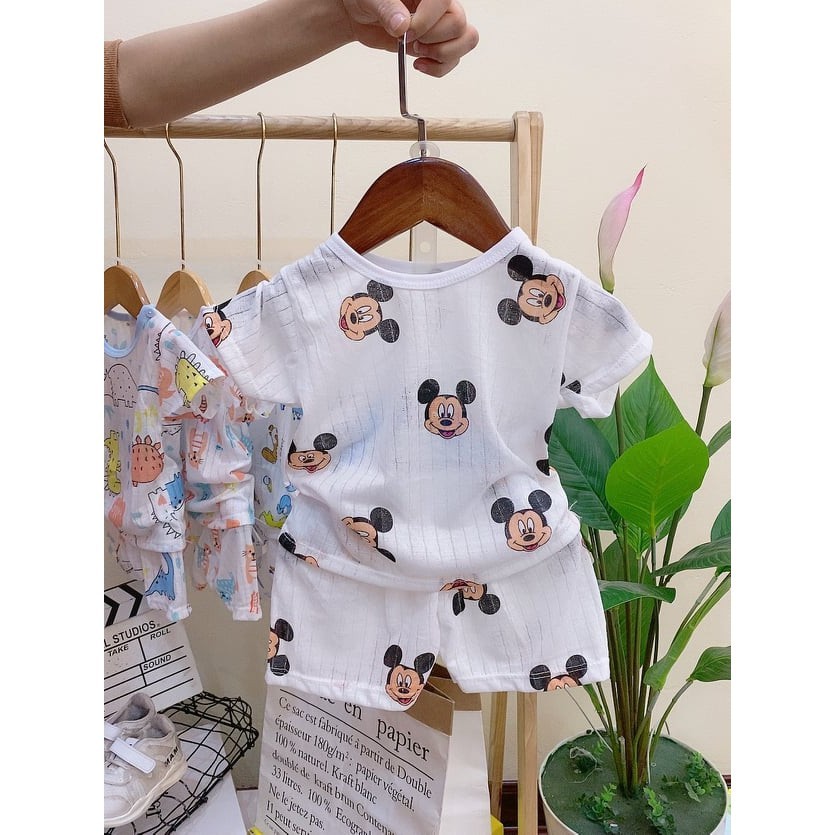 Bộ cotton giấy Cộc Tay, cài Cúc Vai cho bé trai bé gái từ 3 đến 15kg - 𝐁𝟑