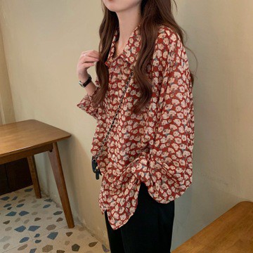 Áo sơ mi voan tay dài thời họa tiết hoa trang xuân hè  cho nữ