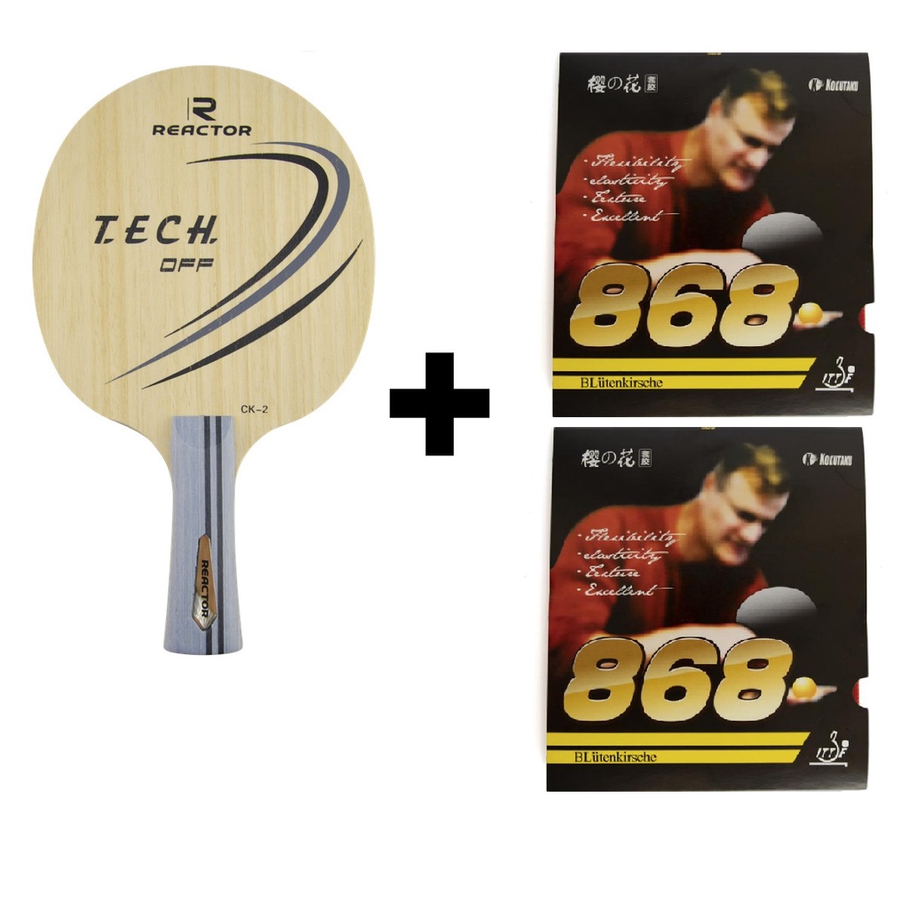 Combo vợt bóng bàn gồm cốt vợt REACTOR CK2 TECH OFF và hai mặt vợt KOKUTAKU 868
