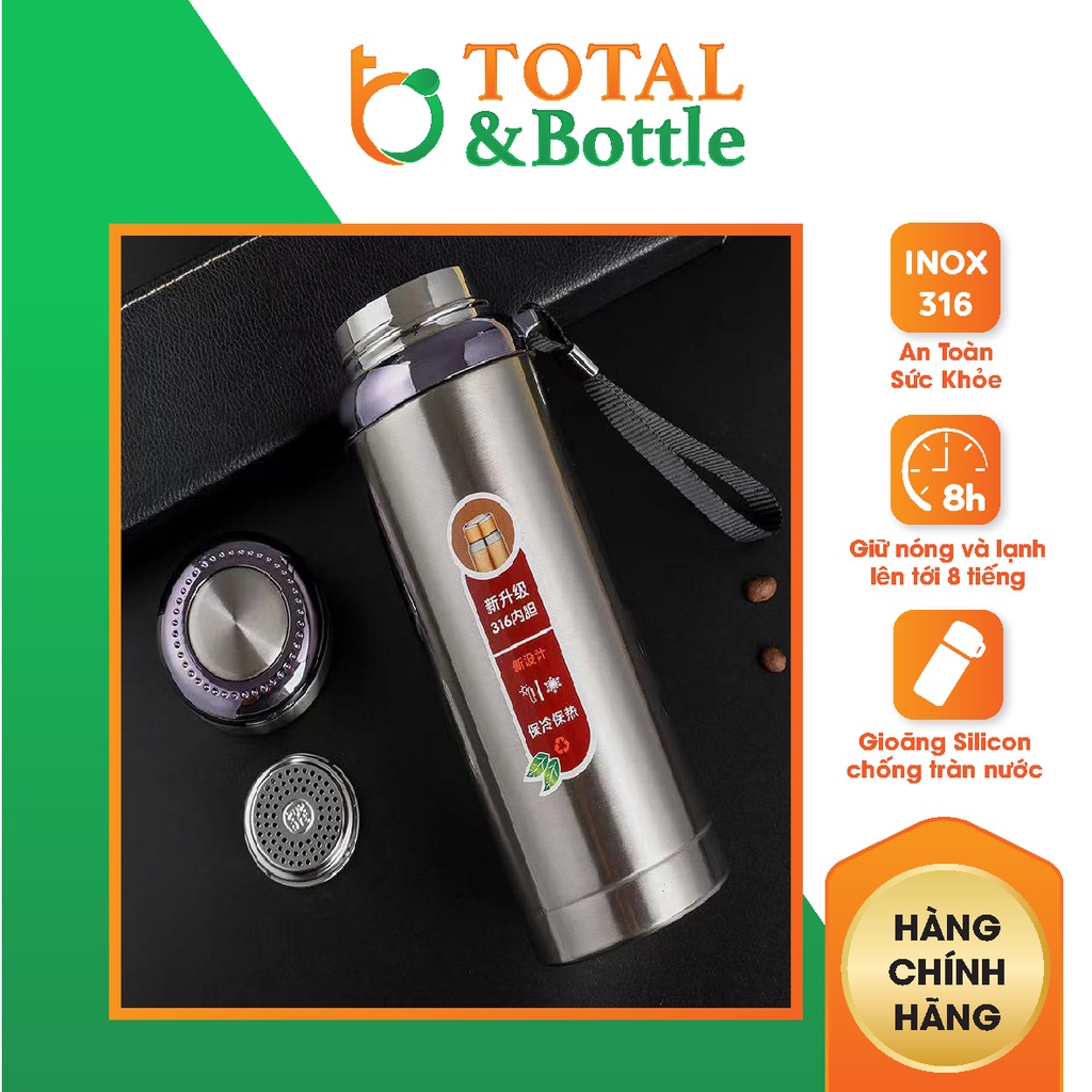 Bình giữ nhiệt, bình nước giữ nhiệt cao cấp inox 316 - Dung tích lớn 600ml, 1000ml
