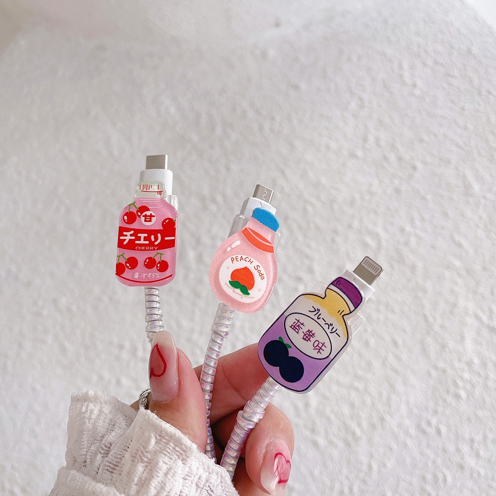 Phụ Kiện Bọc Bảo Vệ Dây Cáp Dữ Liệu Hình Chai Nước Trái Cây Màu Trong Suốt Dễ Thương Qipin