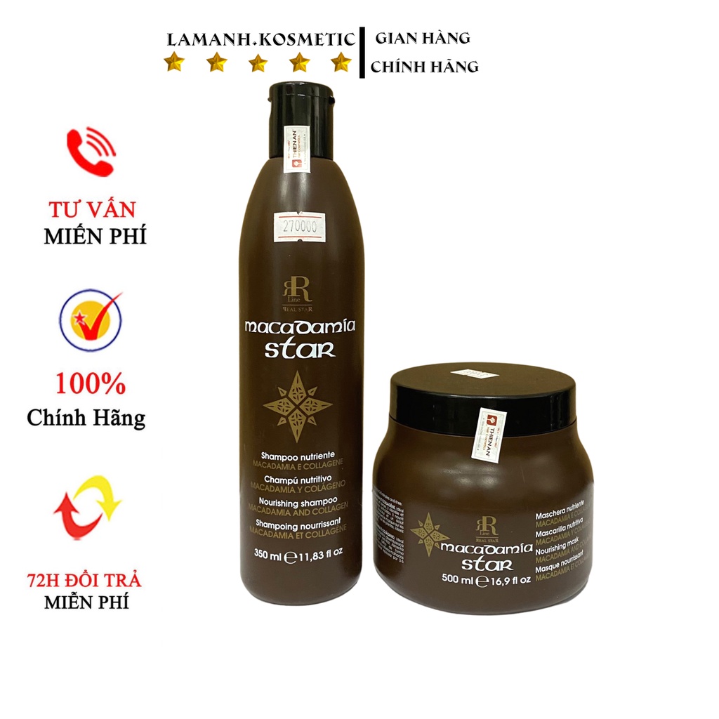 Dầu gội Combo bộ dầu gội 350ml + kem hấp ủ 500ml kiềm dầu phục hồi tái tạo sợi tóc hương nước hoa Macadamia star 500ml