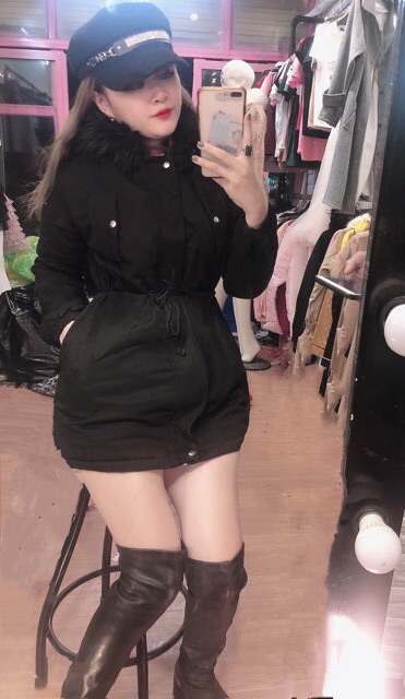 Áo kaki lót bông mũ lông màu đỏ đô kèm ảnh và video thật