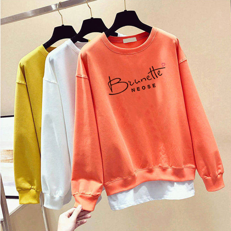 Áo Sweater Cotton Tay Dài Cổ Tròn In Chữ Đơn Giản Thoải Mái Thời Trang Phong Cách Hàn Quốc Cho Nam Và Nữ 4 Màu Tùy Chọn