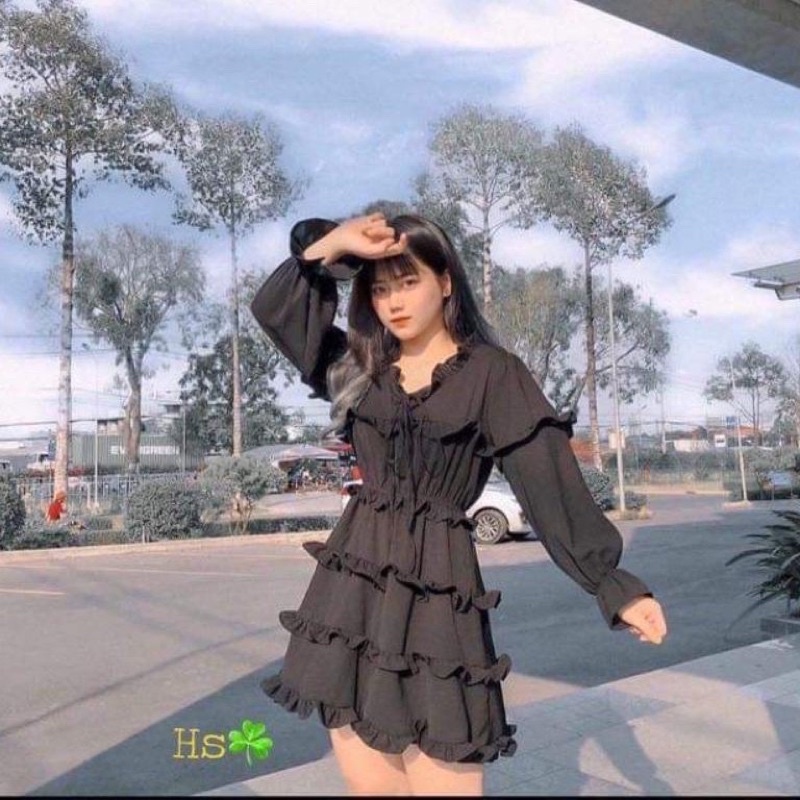 Váy viền tầng 💖 Hot Trend 💖 Đầm bánh bèo viền tầng 2 màu Đen, Trắng chất liệu đũi mềm phong cách Hàn Quốc - Maze House | BigBuy360 - bigbuy360.vn