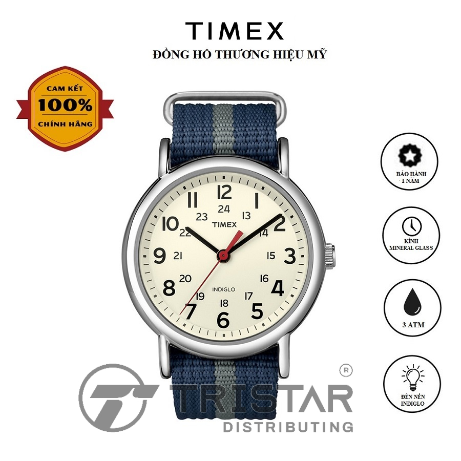 Đồng hồ Unisex Nam Nữ Timex Weekender T2N654 Xanh Dây Vải - Chính Hãng