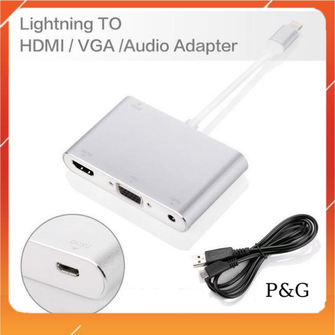 Cáp nối iPhone với đầu dây HDMI hoặc VGA Lightning to HDMI và VGA Audio để xem máy chiếu tivi cáp HDMI cho iphone