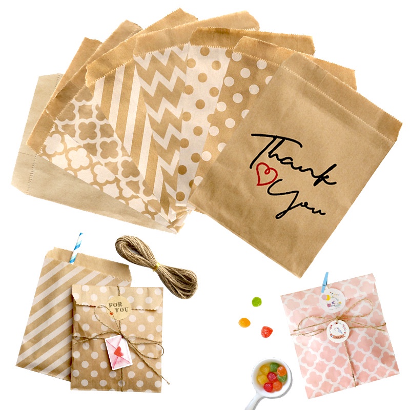 Set 100 Túi Giấy Kraft Đựng Bánh Quy/Bánh Quy/Đồ Ăn Vặt Chống Dầu Mỡ