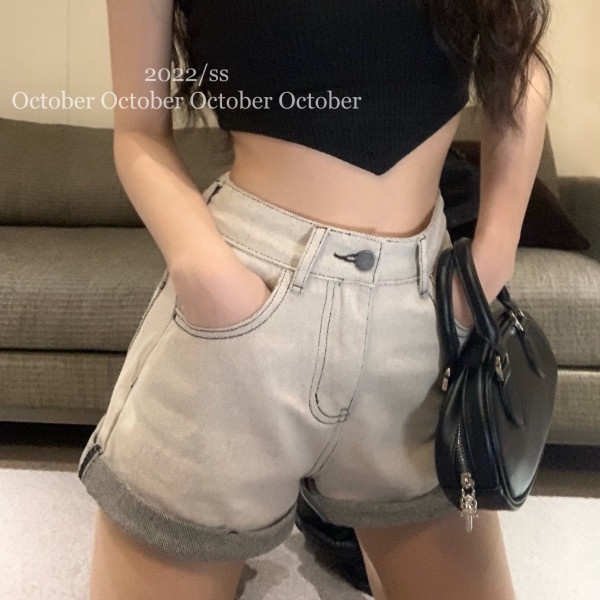 Quần Short Denim Lưng Cao Ống Rộng Thời Trang Mùa Hè Cho Nữ