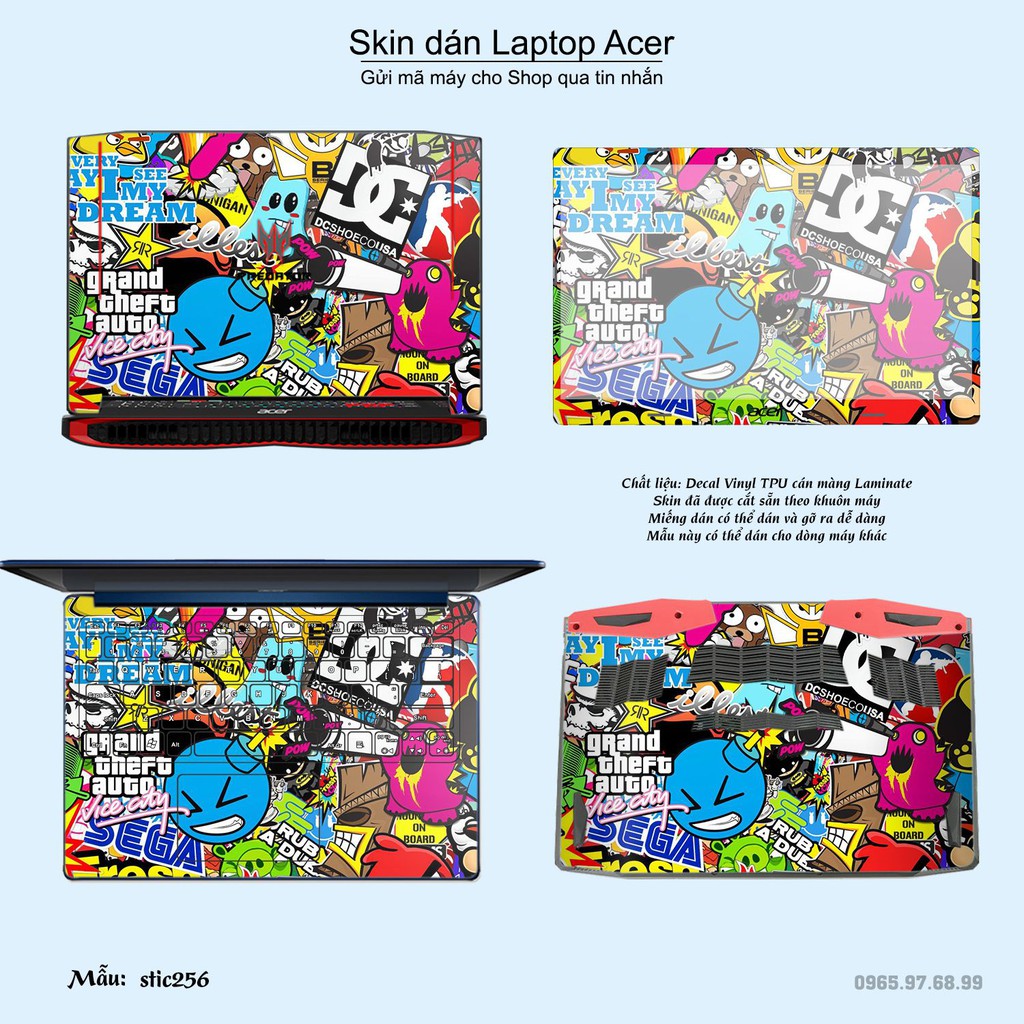 Skin dán Laptop Acer in hình sticker bomb (inbox mã máy cho Shop)