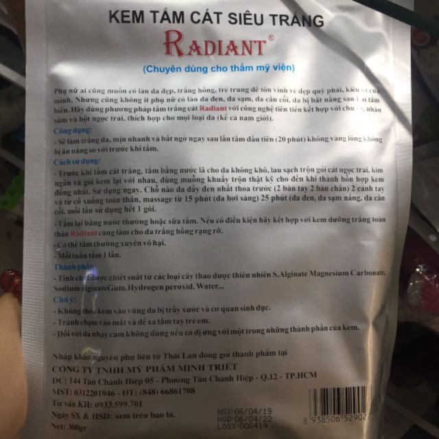 RADIANT KEM TẮM CÁT SIÊU TRẮNG NGỌC TRAI_ CHU SA