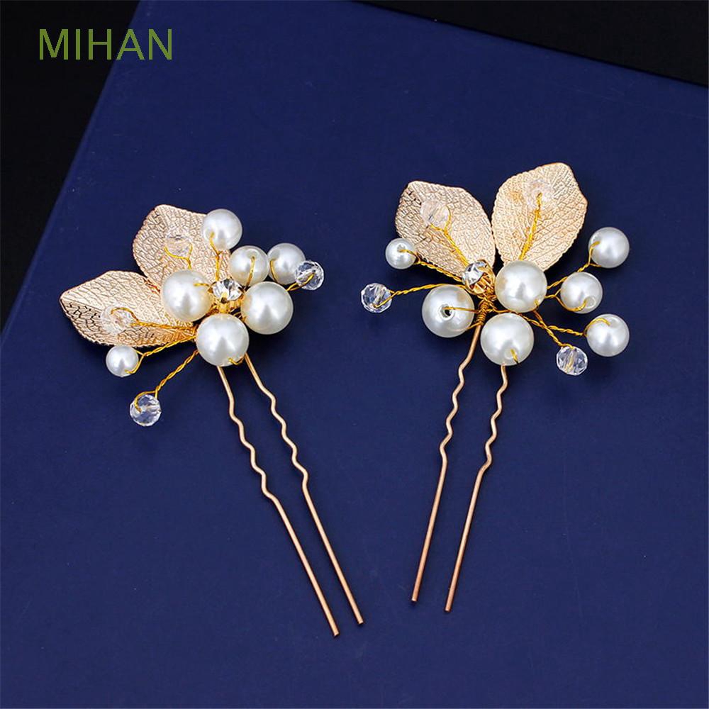 Trâm cài tóc hình lá đính ngọc trai giả cho nữ