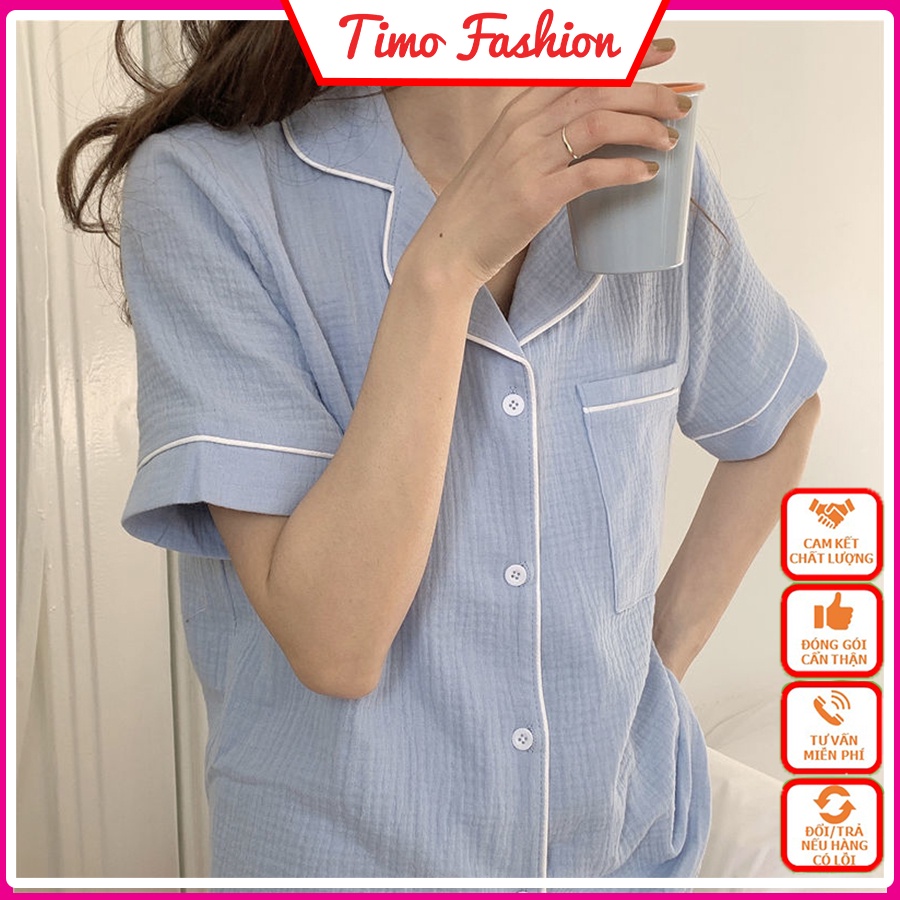 Đồ ngủ nữ, đồ bộ pijama nữ cộc tay mặc nhà cao cấp, thời trang hot trend, chất vải xốp nhún thoáng mát, BNN001