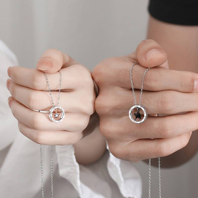 Cặp Dây Chuyền Bằng Bạc Sterling Hình Ngôi Sao Độc Đáo Phong Cách Nhật Hàn Dành Cho Cặp Đôi