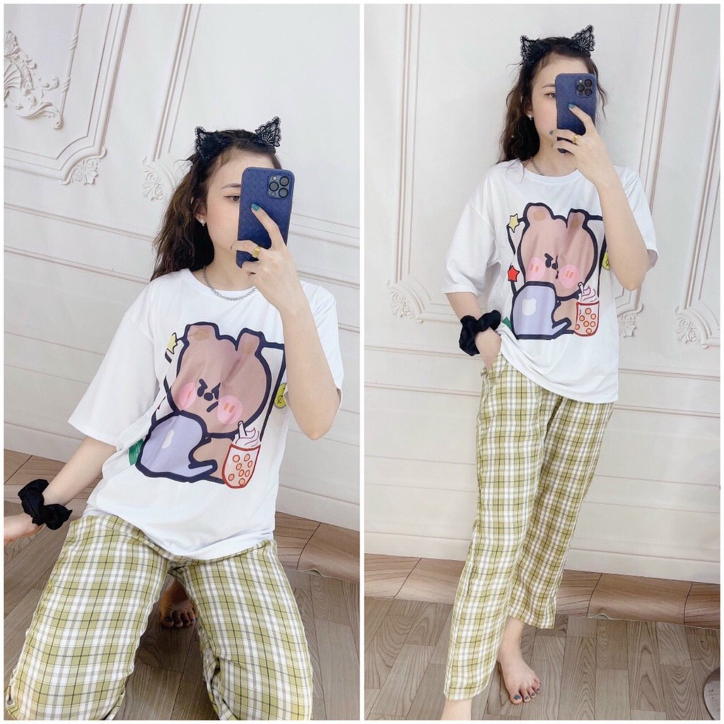 Quần caro unisex ống rộng ulzzang / Quần kẻ nam nữ dáng suông cạp chun