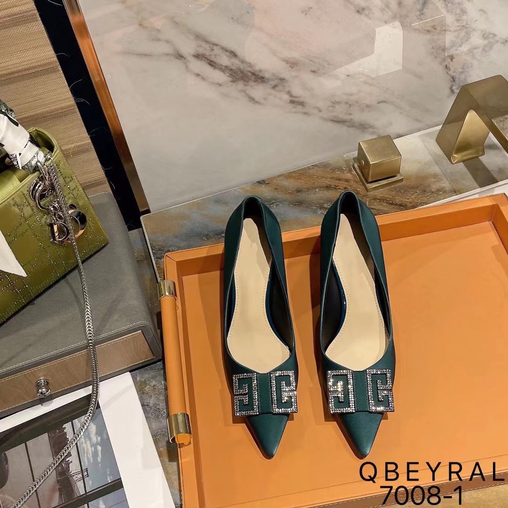 Giày thời trang nữ QBEL ❤️FREESHIP❤️ Giày công sở cao gót phong cách Hàn Quốc khuy đá mũi nhọn, gót nhọn cao 9cm 7008-1