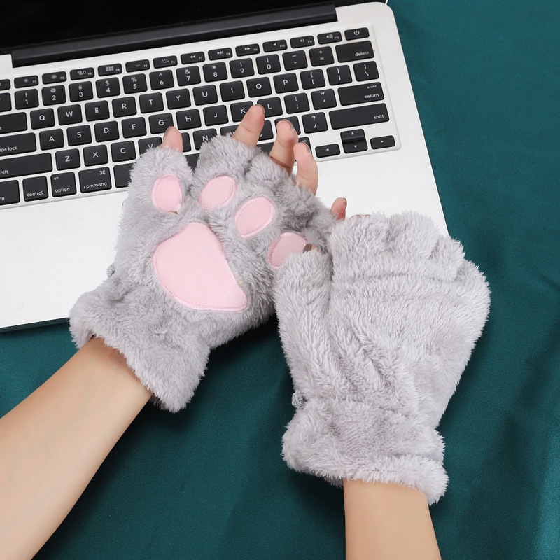 Găng tay hở ngón hình chân mèo gấu dễ thương cho nữ