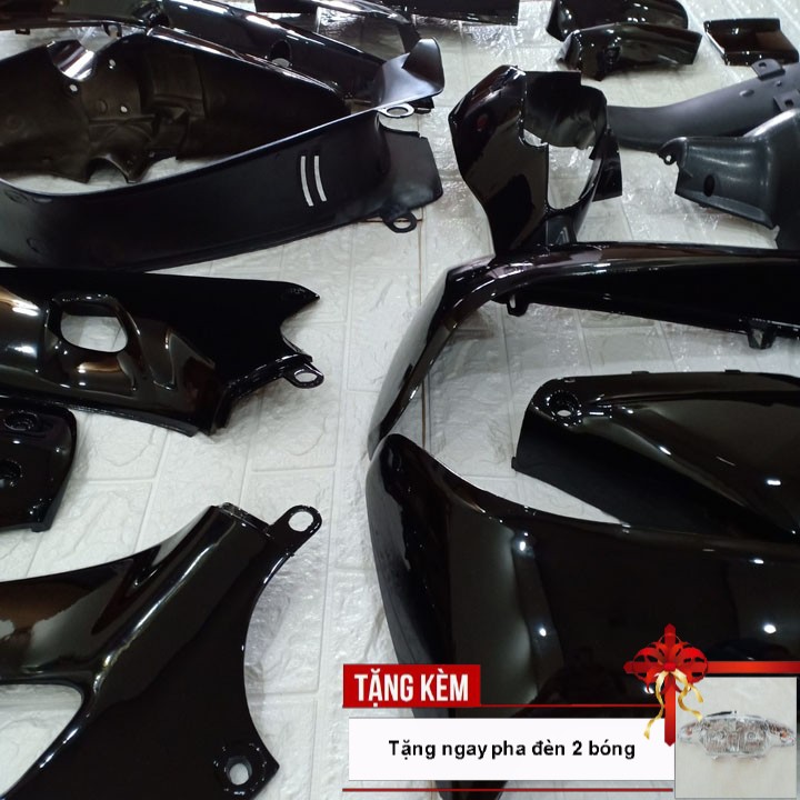 Dàn áo xe Wave Alpha - wave zx - wave 110 đời 2002 đến 2006 dòng pha 2 bóng,nhựa ABS nguyên sinh màu Đen - tặng pha đèn