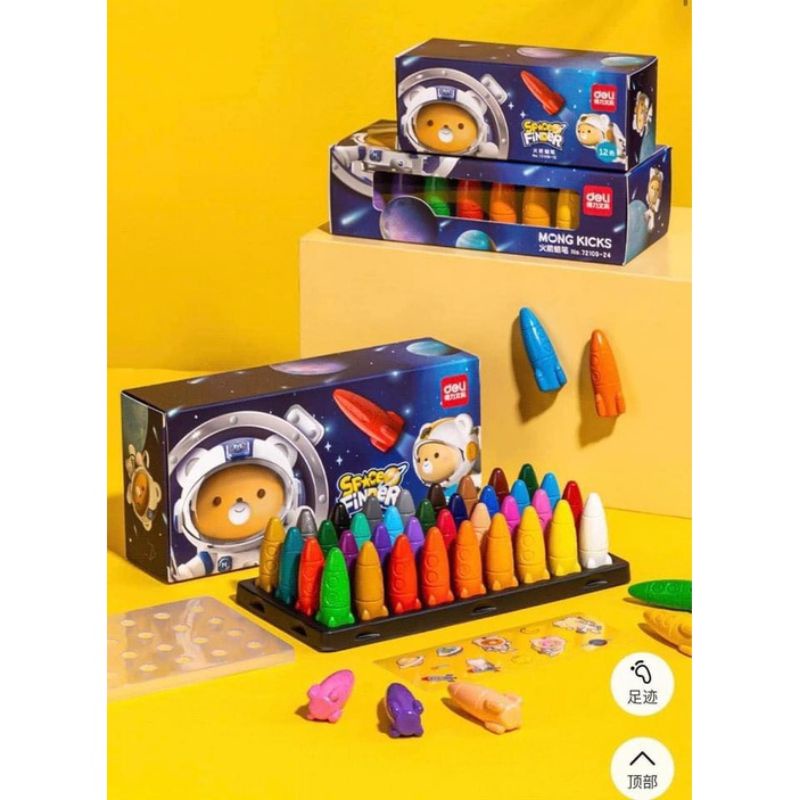 🖍🖍Hộp sáp màu HỮU CƠ chính hãng Deli 🖍🖍 hình tàu vũ trụ siêu xinh 🚀🚀🚀