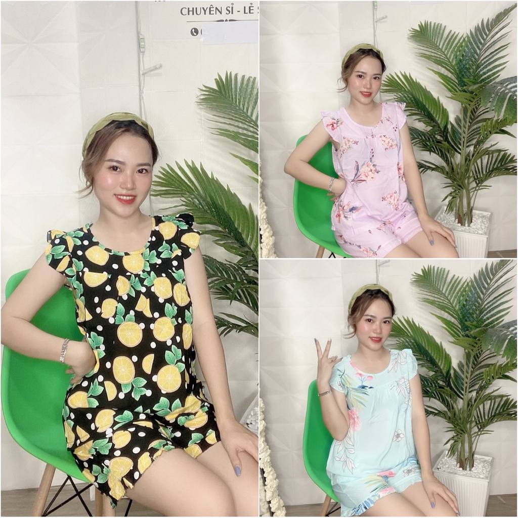 Đồ bộ lanh  mặc nhà , quần đùi áo cánh tiên , họa tiết thời trang  - TL38A