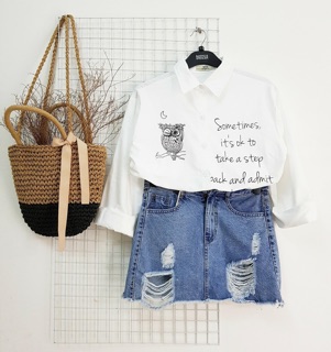 Áo Sơ mi oversize in họa tiết con cú