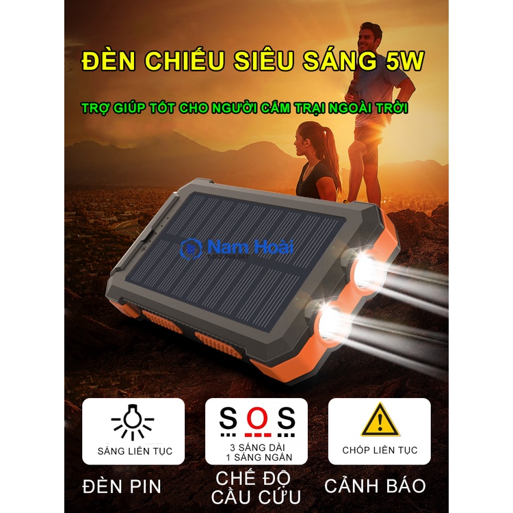 [HCM] Sạc dự phòng năng lượng mặt trời SOLAR CHARGER - sạc dự phòng tích hợp la bàn, đèn pin siêu sáng