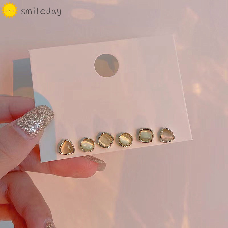 Bộ Khuyên Tai Đính Đá Opal Thời Trang Cho Nữ
