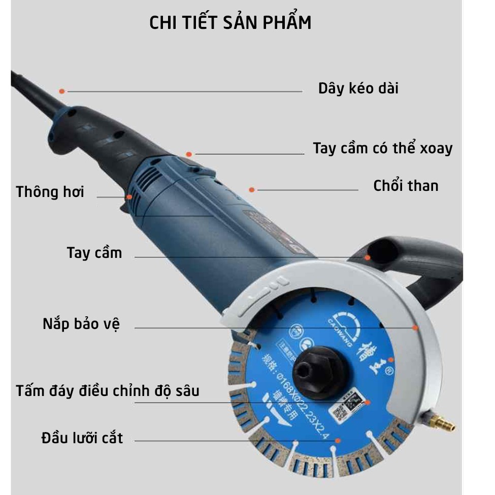 Máy cắt rãnh tường một lưỡi Caowang CW1680 - Thi công điện nước công suất mạnh mẽ 2200W - Nhanh gọn - An toàn - TC MART